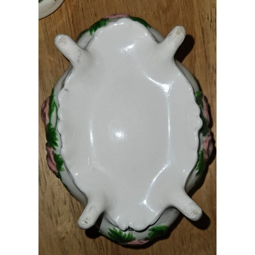 Vintage Ceramic Footed Trinket Dish & Silver Tone Box‎ Set